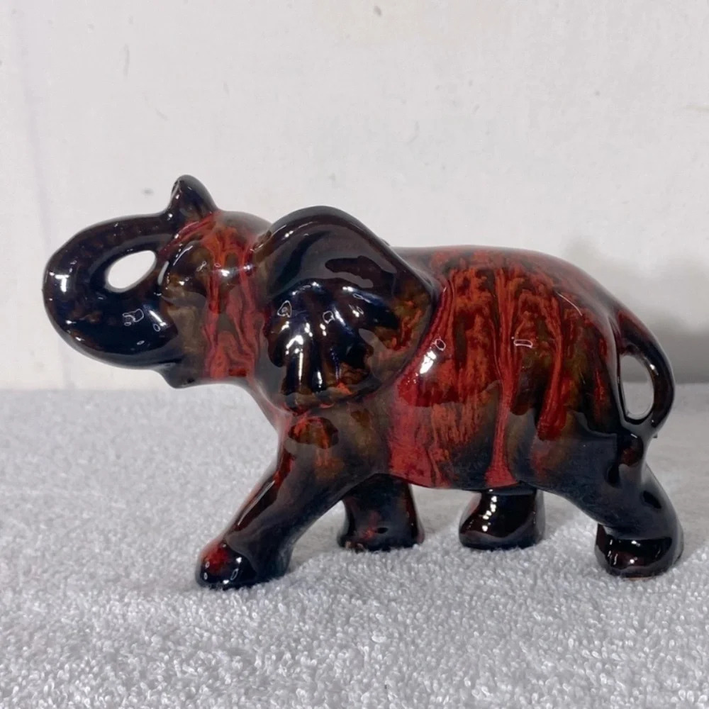 Vintage Canuck Pottery Orange Brown Glaze Ceramic Elephant Figurine